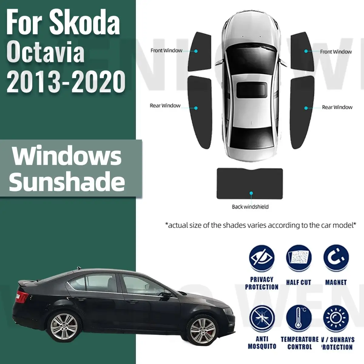 Pára-brisa dianteiro para Skoda Octavia 5E 2013-2020, pára-sol do carro, cortina do veículo, janela lateral, Sun Shade, protetor da viseira, acessórios