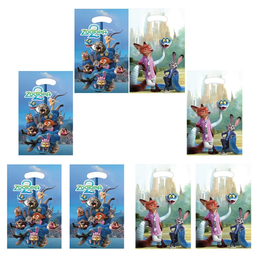 10/20/30 Uds. Bolsas de regalo de Anime Zootopia, bolsa de goody de conejo, bolsa de plástico para dulces, suministros de recuerdo de fiesta para niños de Navidad, Baby Shower