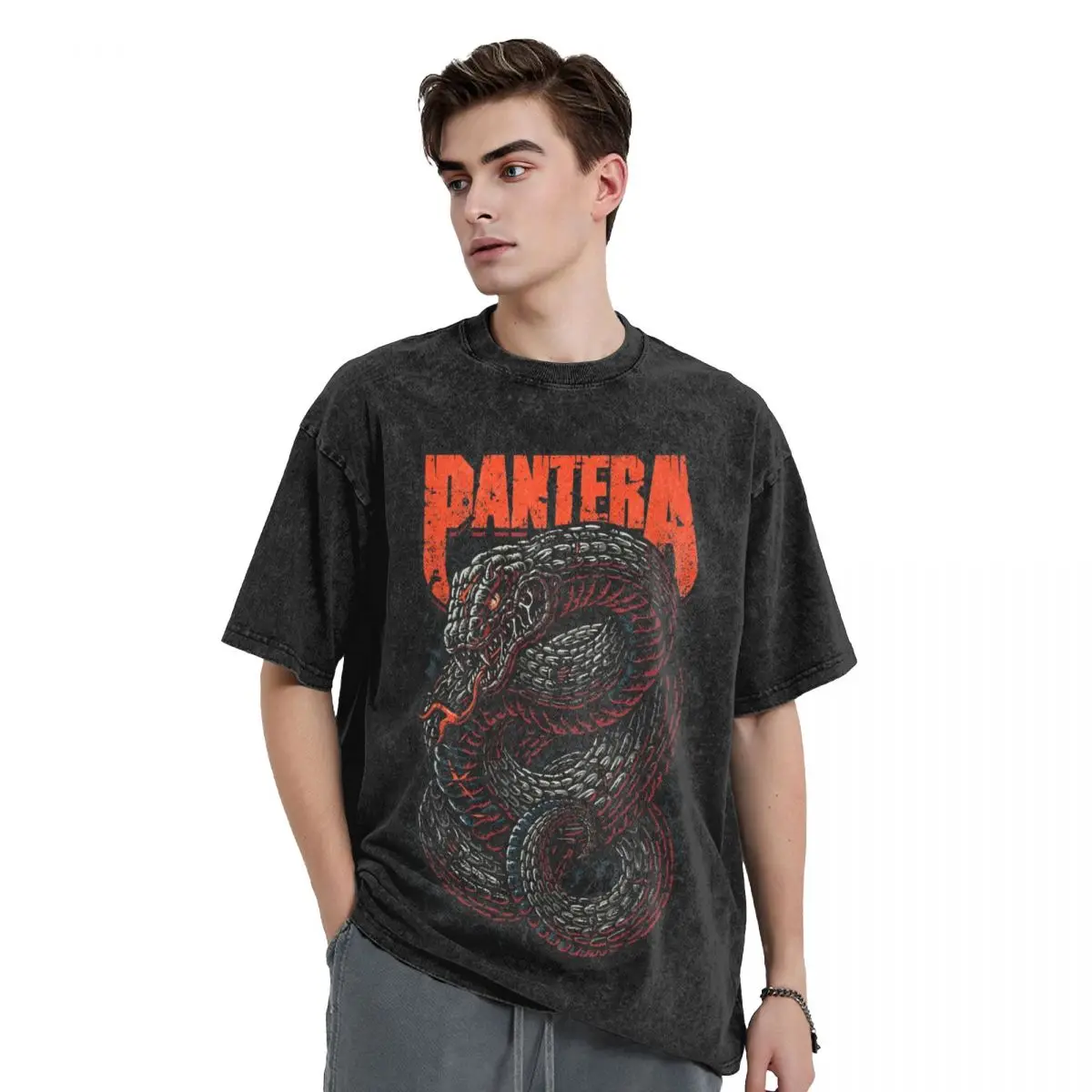 Venomous Black Metal Rock Washed T Shirts Streetwear Hip Hop Novelty T-Shirt Pantera Tees for Men Women Cotton Oversize Graphic