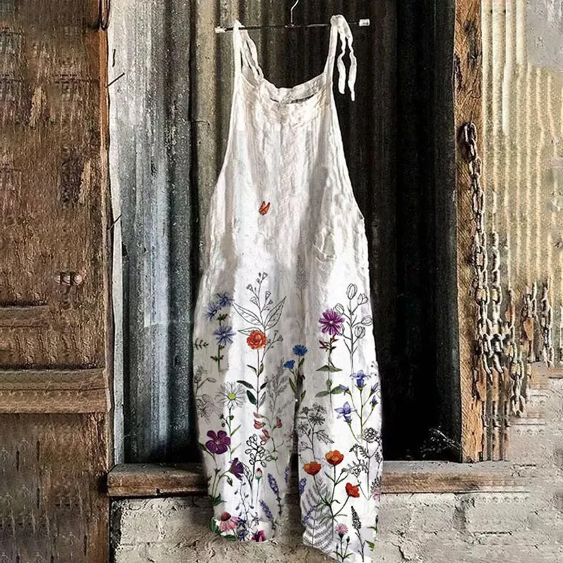 New Women's Summer Bohemian Loose Retro Jumpsuit Fresh Sweet Wind Stereoscopic Fashion Casual Clothing Floral Print Jumpsuit