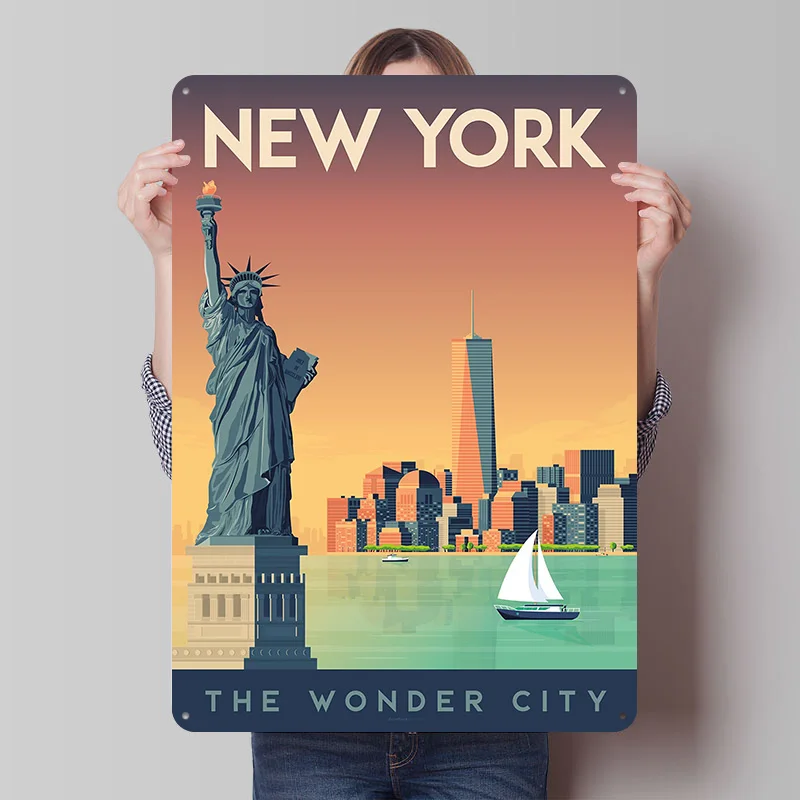 New York Reise-Metallschild Poster Individualisiertes Retro Wandkunst Vintage Metallschilder für Zimmer Benutzerdefiniertes Schild Schreibtisch-Dekoration Heim-Deko