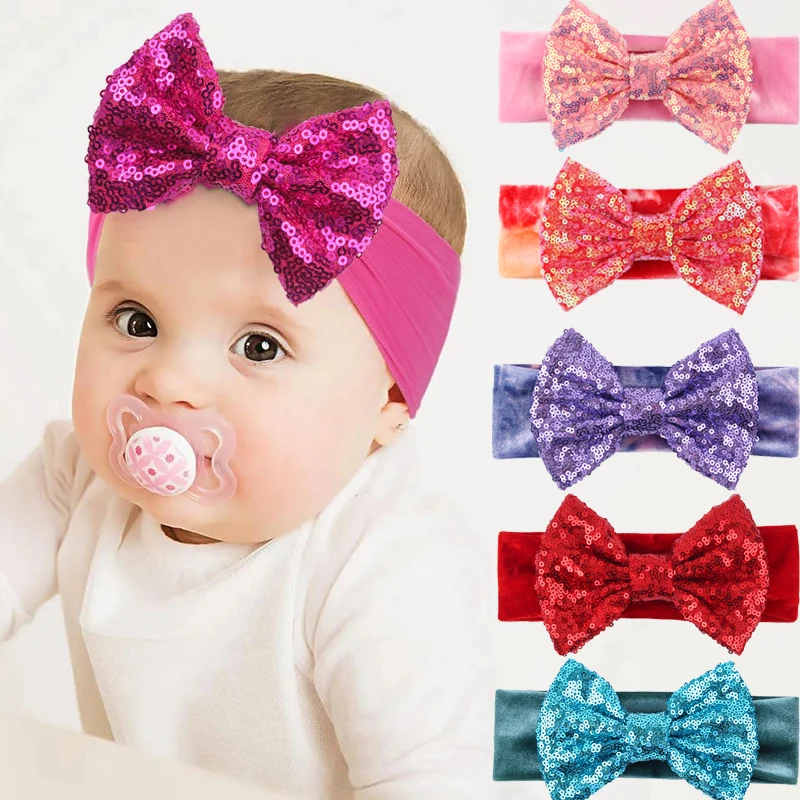 

Baby Girls Headbands Glitter Fesival 5 " Hair Bows Headbands for Newborn Velvet Headwrap Toddler Photo Pro DIY Hair Accessories