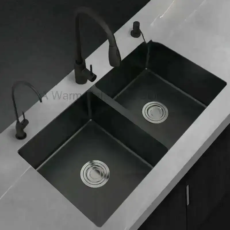 Modern 304 Kitchen for Sink Steel Stainles Counter Basin Black Nano Double Slot Creative High Capacity Undermount Kitchen Sinks
