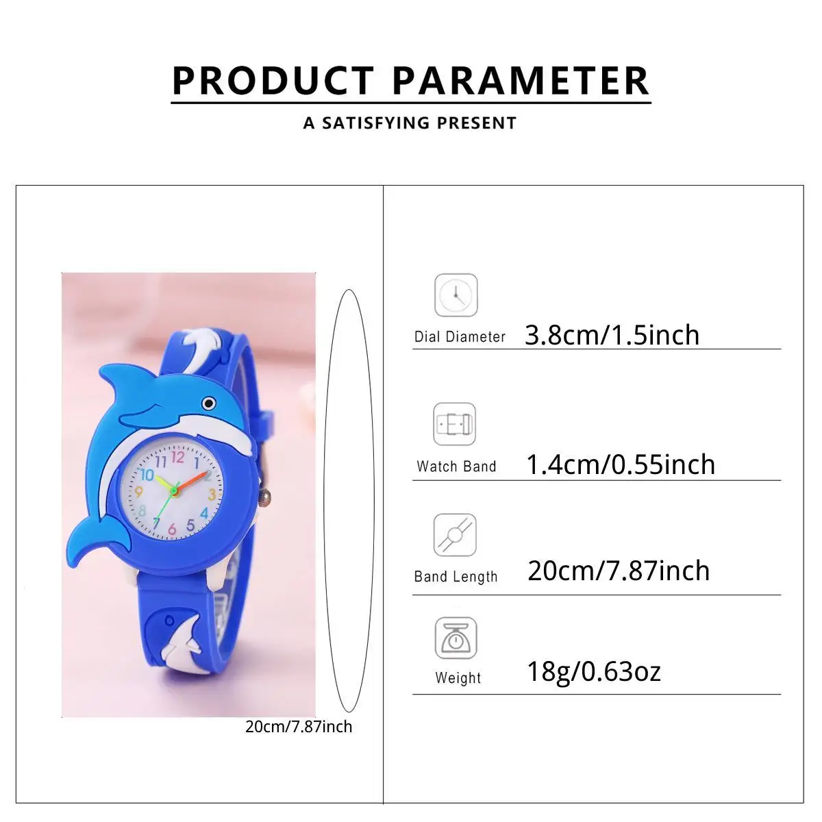 Cartoon Children's Watch Silicone 3D Student Cute Quartz Watch Dolphin Pattern Watch