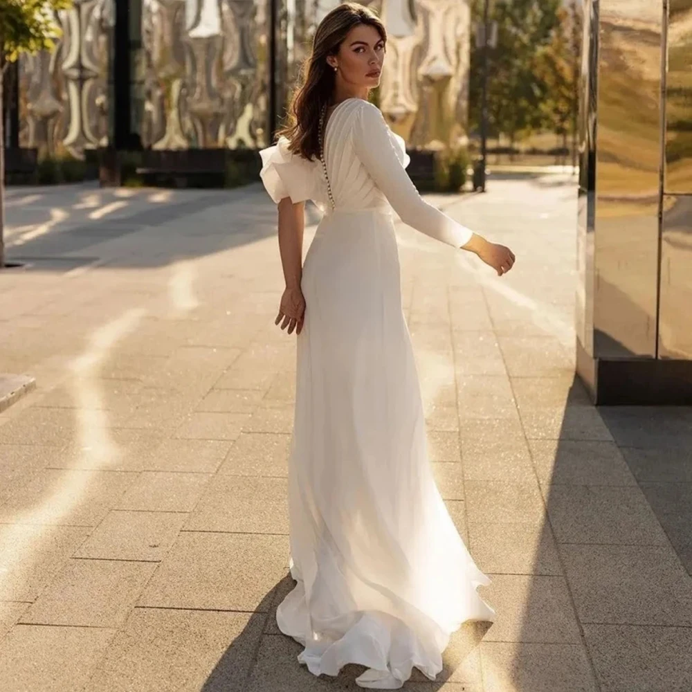 Moda a maniche lunghe con spalle scoperte fiore fasciato dimagrante straccio abiti da sposa in raso Boho sirena bellissimo abito da sposa 2023