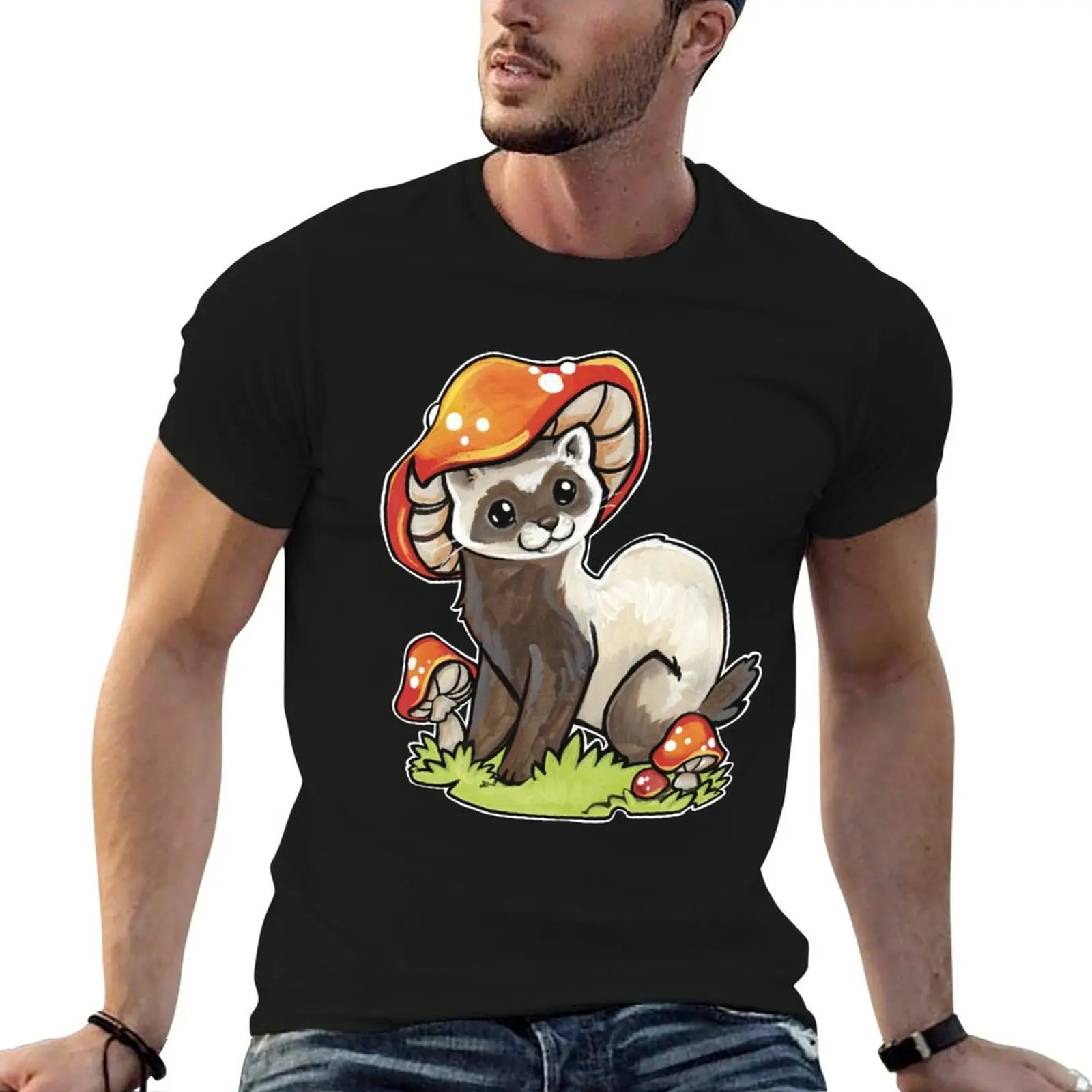 Mushroom hat ferret Relaxed Fit T-Shirt cute clothes for a boy blue archive cheap stuff plain white t shirts men