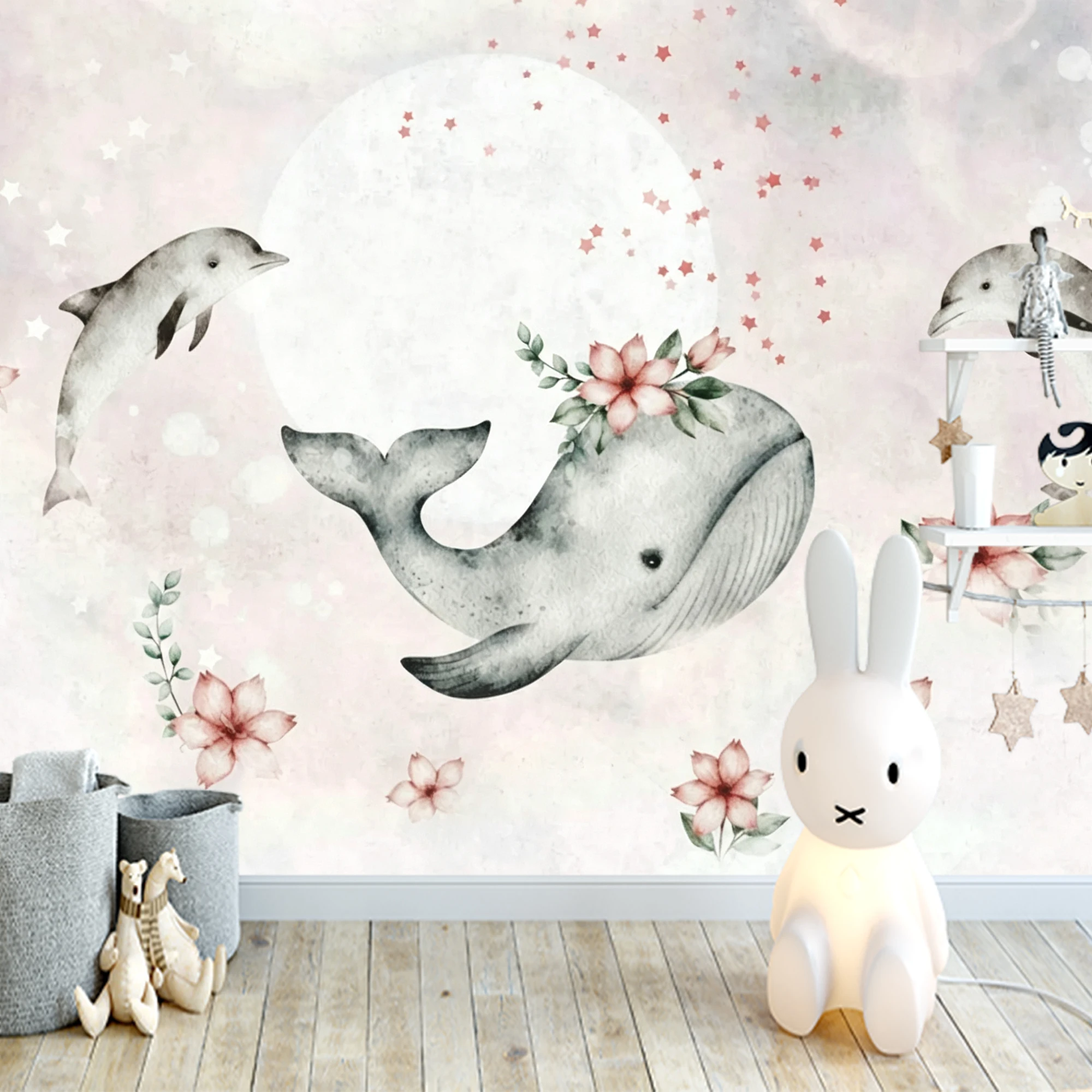 Custom Mural Wallpaper Kids Pink Mountain Hot Air Balloon Peel And Stick Wall Mural Cartoon Scenery For  Girl  Bedroom Home Deco