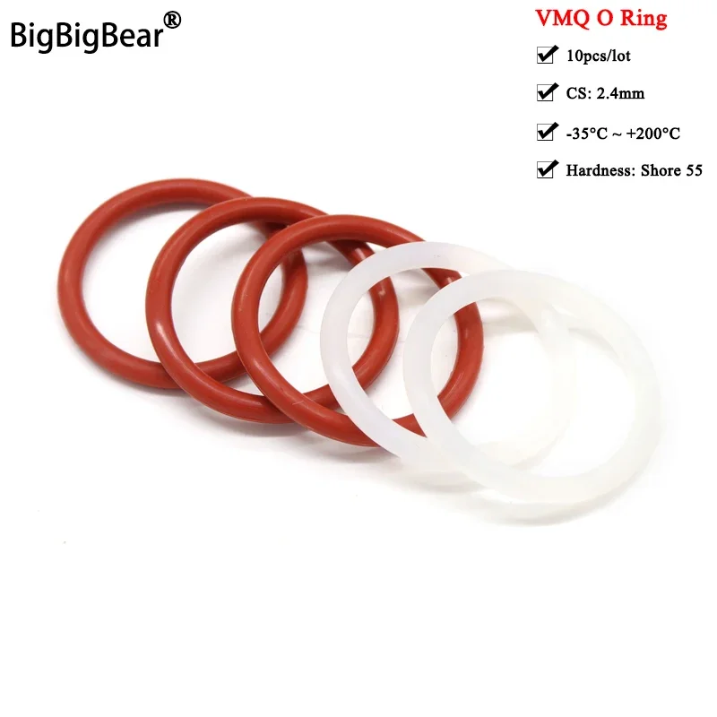 

10pcs VMQ Silicone O Ring CS 2.4mm OD 6 ~ 100mm FoodGrade Waterproof Washer Rubber Insulated O Shape Seal Gasket Red / White