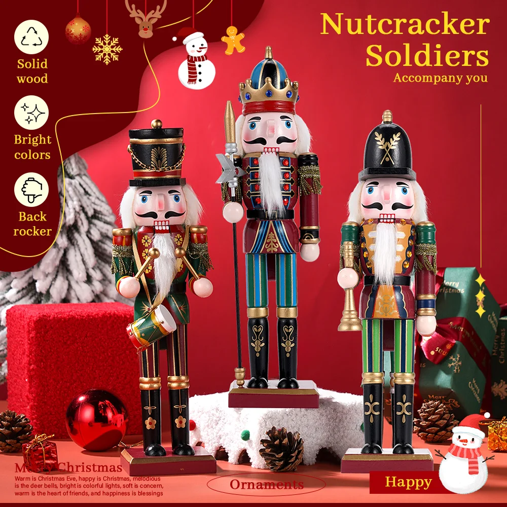 

Christmas Nutcracker Soldier Puppet 3-Piece Set 30cm Christmas and New Year Gift Home and Office Decoration