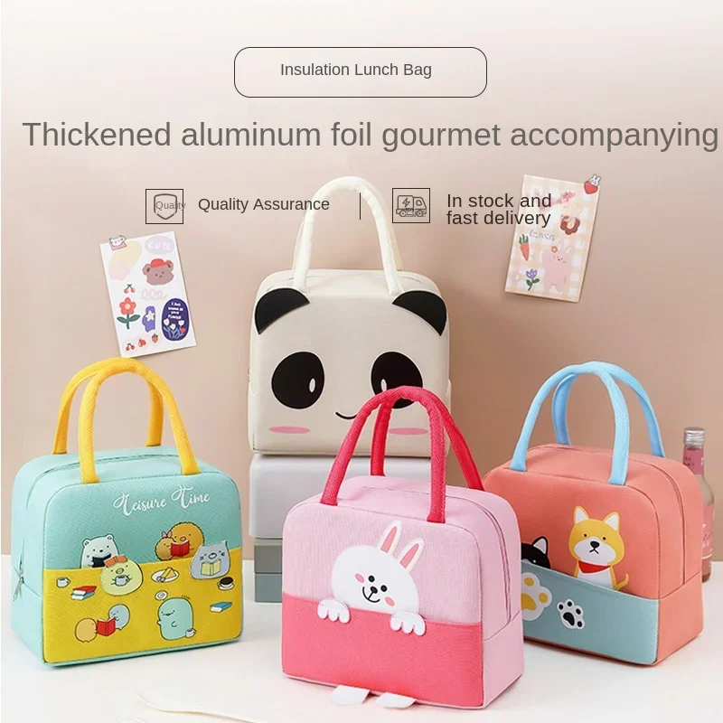 

Cute Cartoon Handbag Lunch Box Insulated Bag Thick Aluminum Foil Storage Students School Work Bag Organizers Makeup