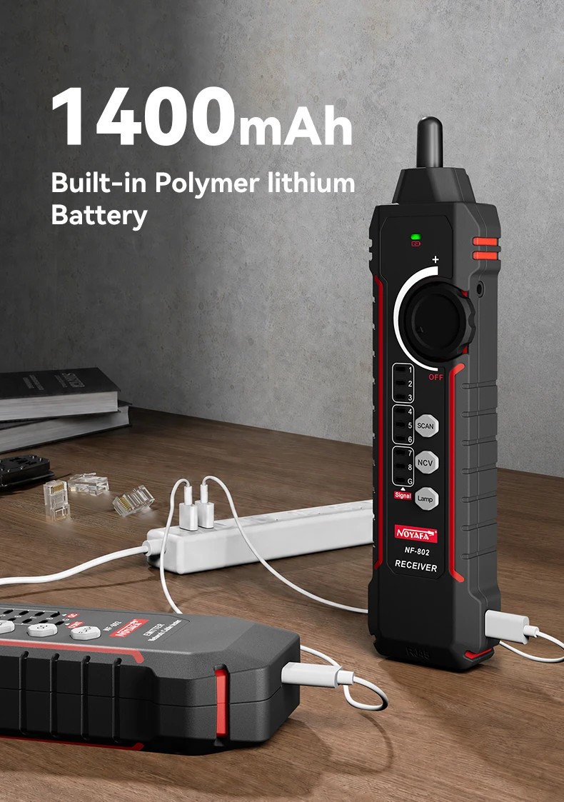 NOYAFA NF-802-1 Netzwerkkabeltester, Kabelverfolger RJ45 RJ11 mit Krokodilklemme – Detail 9