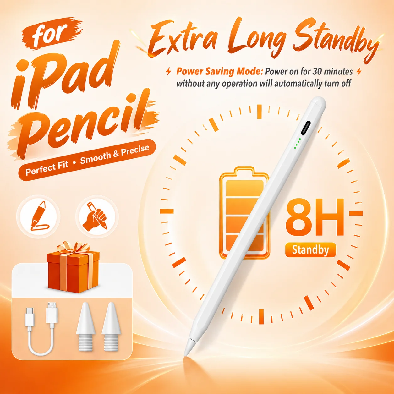 

White For Apple Pencil Charging Palm Rejection Stylus Pen for iPad 6th 7th 8th 9th 10th Air Pro Mini Perfect Fit Smooth Precise