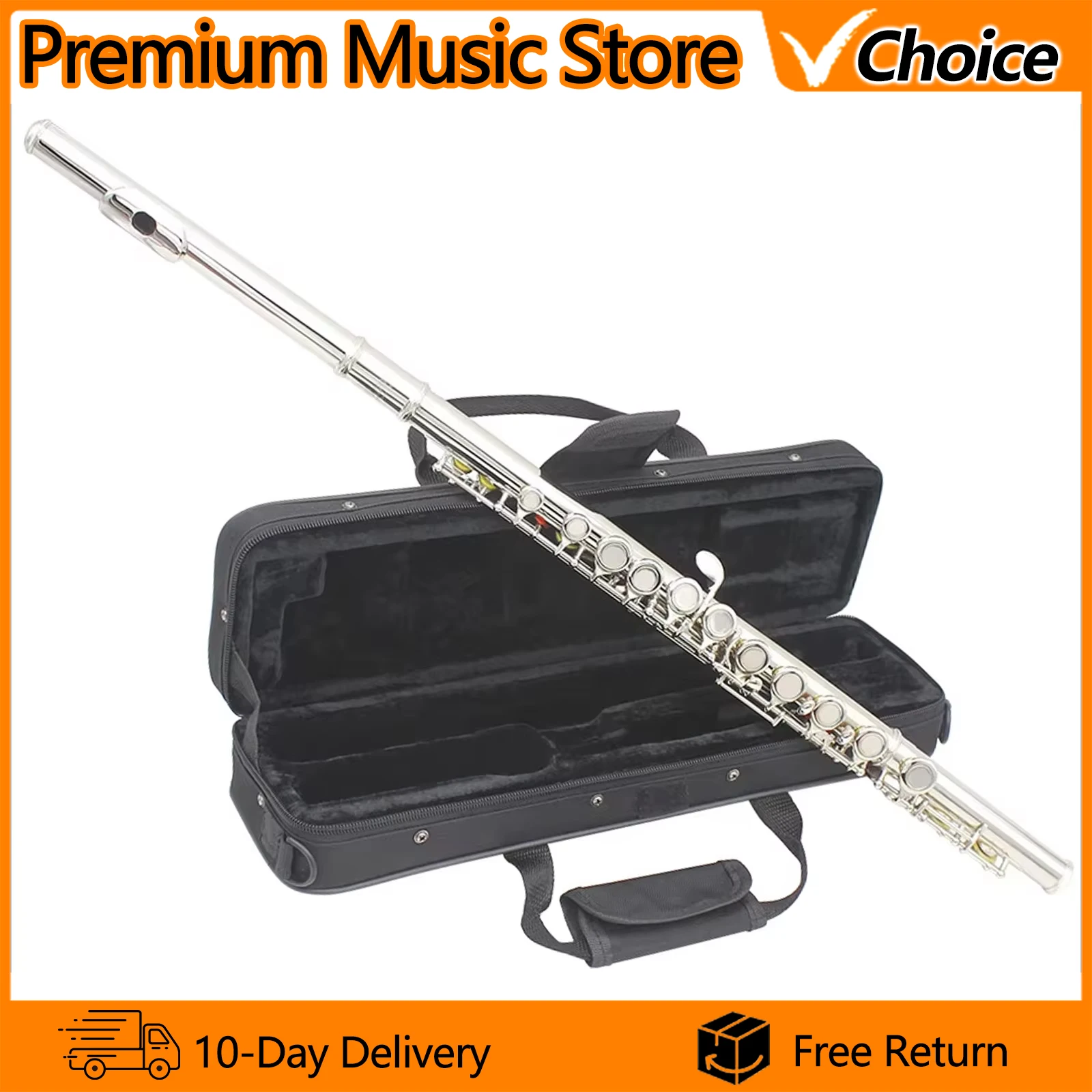 SLADE Flute 16 Closed Holes C Key Professional Transverse Flute Concert Musical Instrument with Box Cleaning Cloth Stick Gloves
