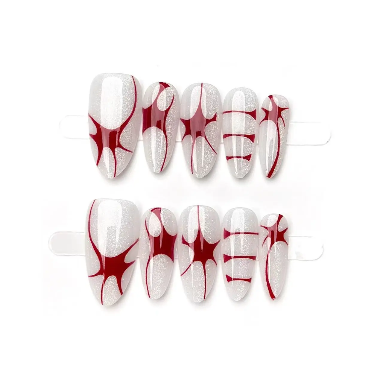 

10pcs Press On Nails Red Lines Almond Shape Fake Nail Tips Ins Detachable Handmade Spice Girls Halloween False Art Nails