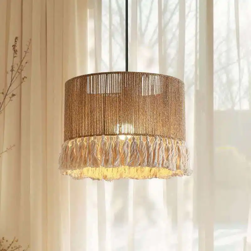 Bohemian retro fringed chandelier creative master light bedroom bed breakfast restaurant hemp rope wabi sandy wind chandelier