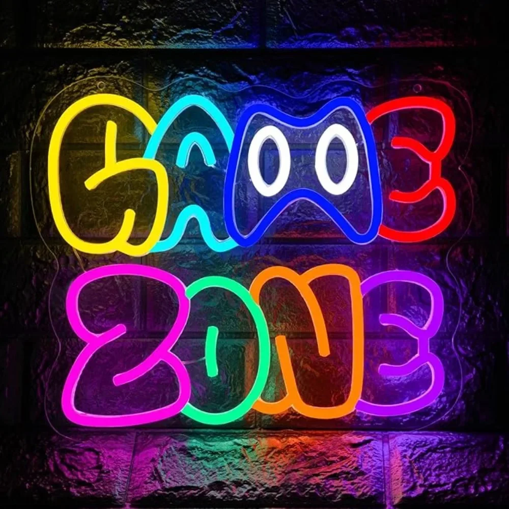 Game Zone Neon Sign Colorful Gamepad LED Wall Art Acrylic USB Powered Dimmable Light Retro Gaming Room Decor for Bedroom