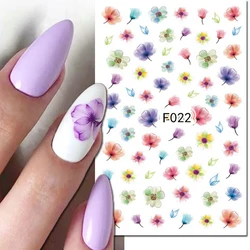 3d Nail Art Decals Red Purple Blue Florals Watercolor Flowers Adhesive Sliders Nail Stickers Decoration For Manicure