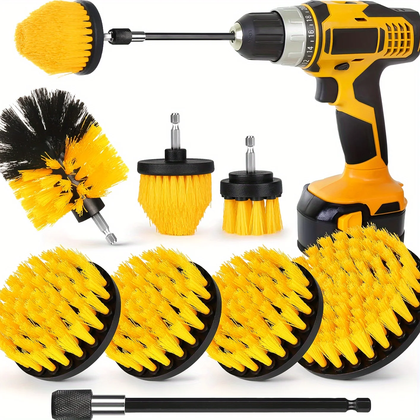 8-Pack Heavy-Duty Drill Brush Set with Extension Rod, Multi-Surface, Ideal for Tile/Bathroom/Car Deep Cleaning & Gifting
