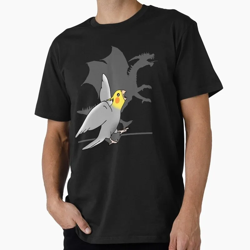 Funny Cockatiel Dragon Shadow Gift T-shirt Birds T-rex shadow Graphic Clothes All Size Tops Short Sleeve Unisex Tee S-6XL
