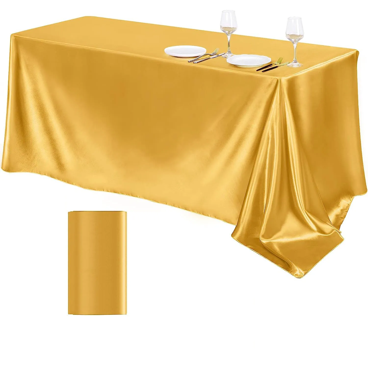 High End Hotel Banquet And Wedding Venue Solid Color Rectangular Smooth Silk Satin Tablecloth