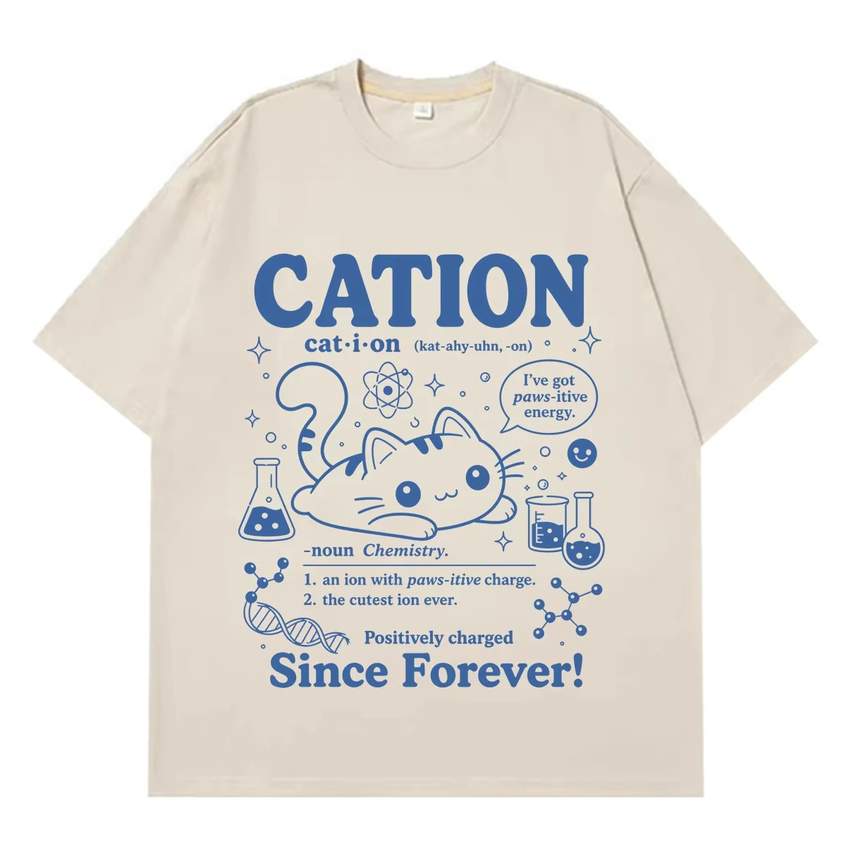 Cation Funny Chemistry Funny Cat Meme T-shirt Men Women Fashion T-shirts Summer Short-sleeved Loose Casual Cotton T-shirts
