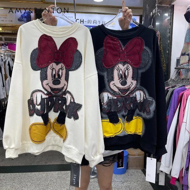 

Beautiful Sequin Print Cartoon O-Neck Sweatshirt Ladies Loose Fashion Long Sleeves Top 2025 Autumn New Pullover Sudaderas Mujer