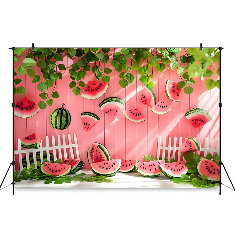 Fruit Watermelon Photography Backdrop Pink Wall Green Leave Baby Summer Background Props Birthday Party Decorations Photo Studio