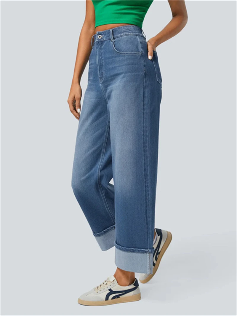 Streetwear Denim Trousers Autumn Clothing Women High Waist Straight Jeans Casual Loose Jean Trousers All-Match Basic Denim Pants