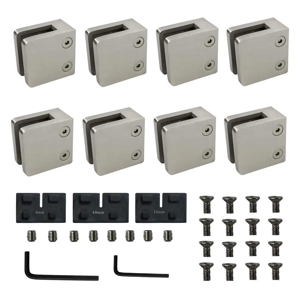 Heavy Duty Adjustable Glass Clamp Kit with Rubber Gaskets 8PCS Stainless Steel Square Glass Brackets 5/16