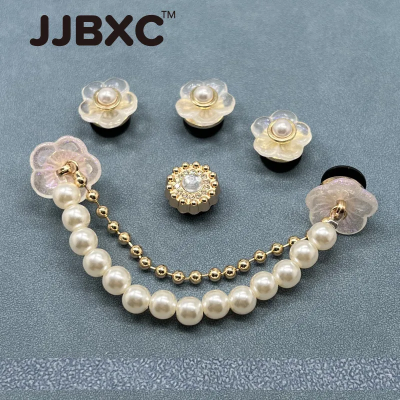 JJBXC metal CHARM Shoe Buckle Shoe Accessories Pearl Bow Shoes Flower DIY Fashion Shoes Accessories