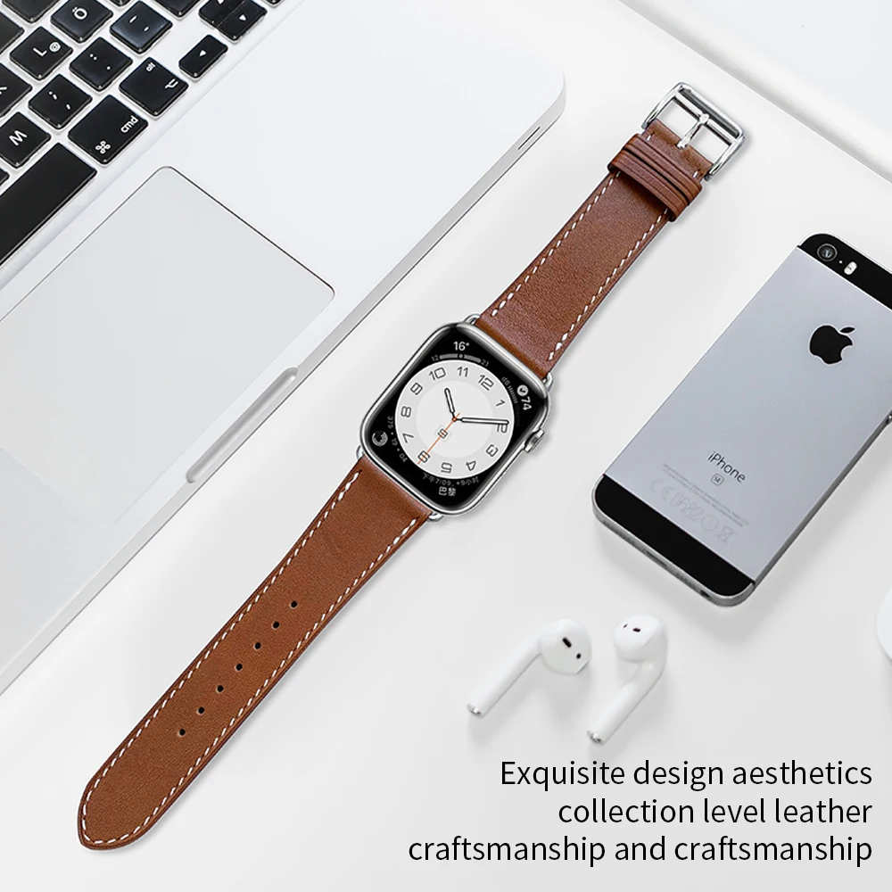 【Promotion】Fashion Soft Real LeatherSwift Or Barenia Iwatch Strap For Apple Watch Ultra 2 Series 10 9876Se5432 Strap 46mm 49mm