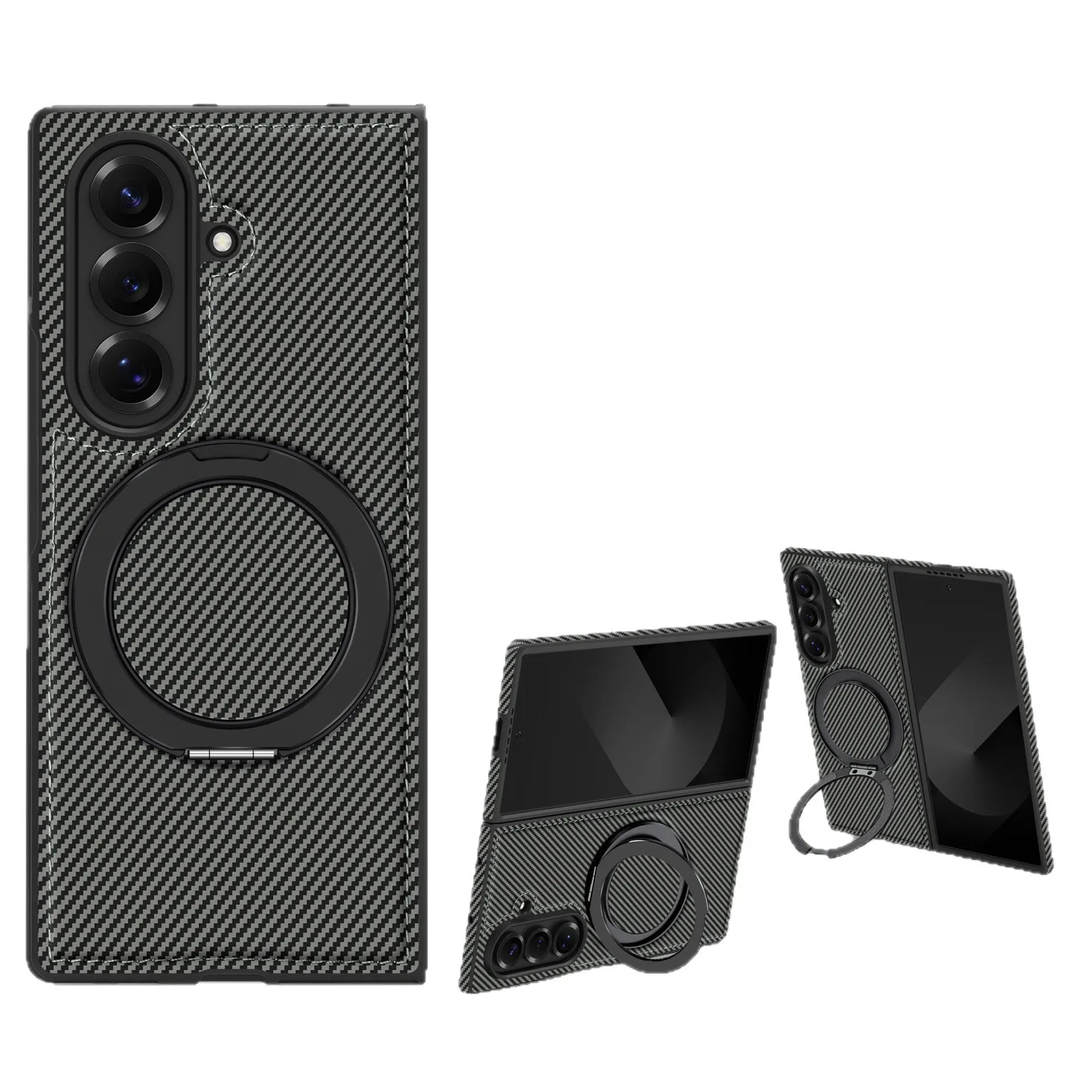 

case for Samsung Z FOLD 7 6 5 4 3 Carbon fiber leather magnetic rotating bracket protective case full coverage Shock Proof plain