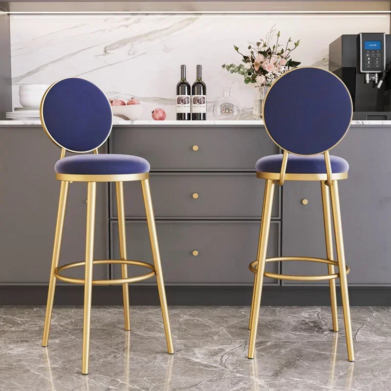 Library Reinforce Bar Chair European Velvet Reinforce Round Kitchen Island Bar Stool Lounge Sillas Para Comedor Home Furniture