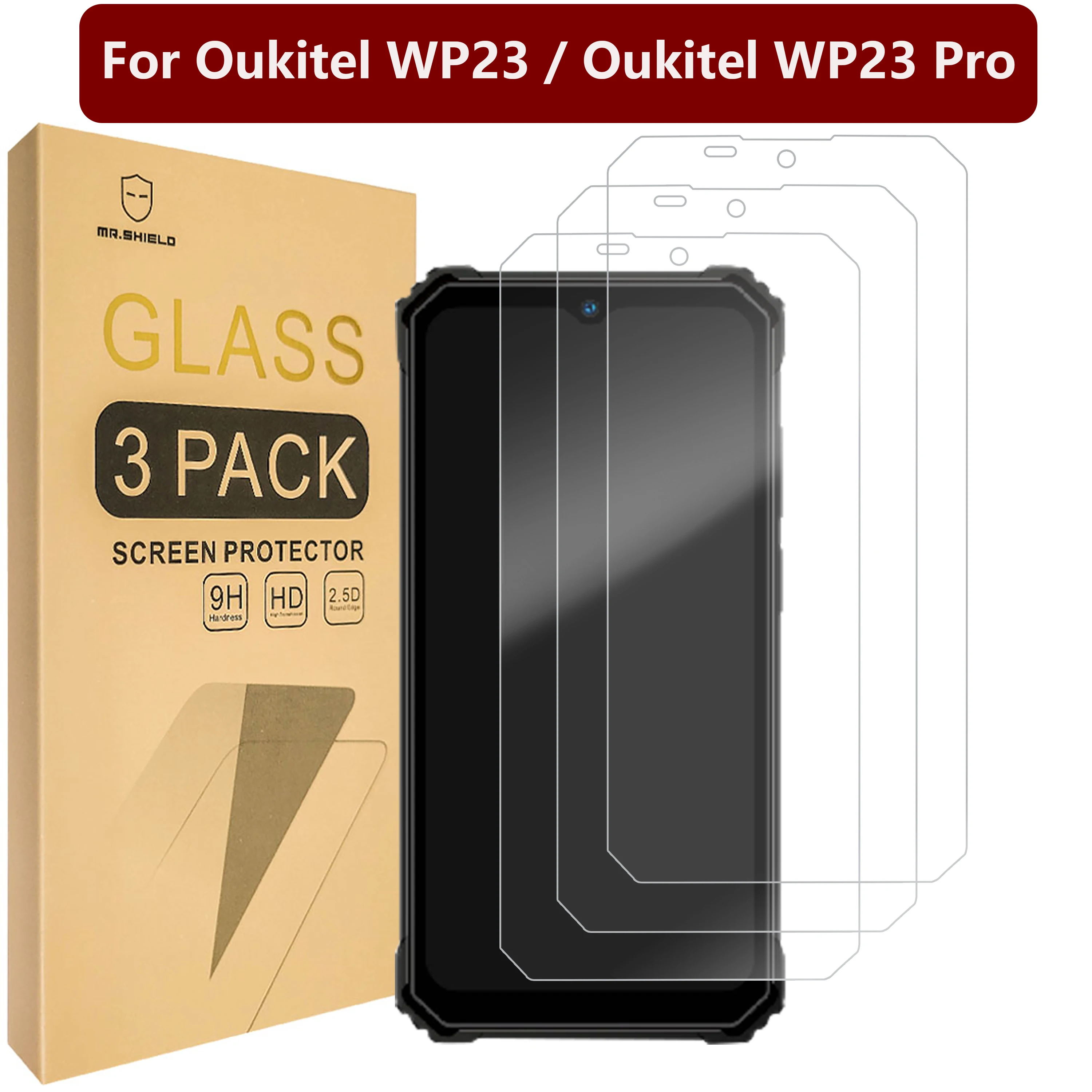 Mr.Shield [3-Pack] Screen Protector For Oukitel WP23 / Oukitel WP23 Pro [Tempered Glass] [Japan Glass with 9H Hardness]