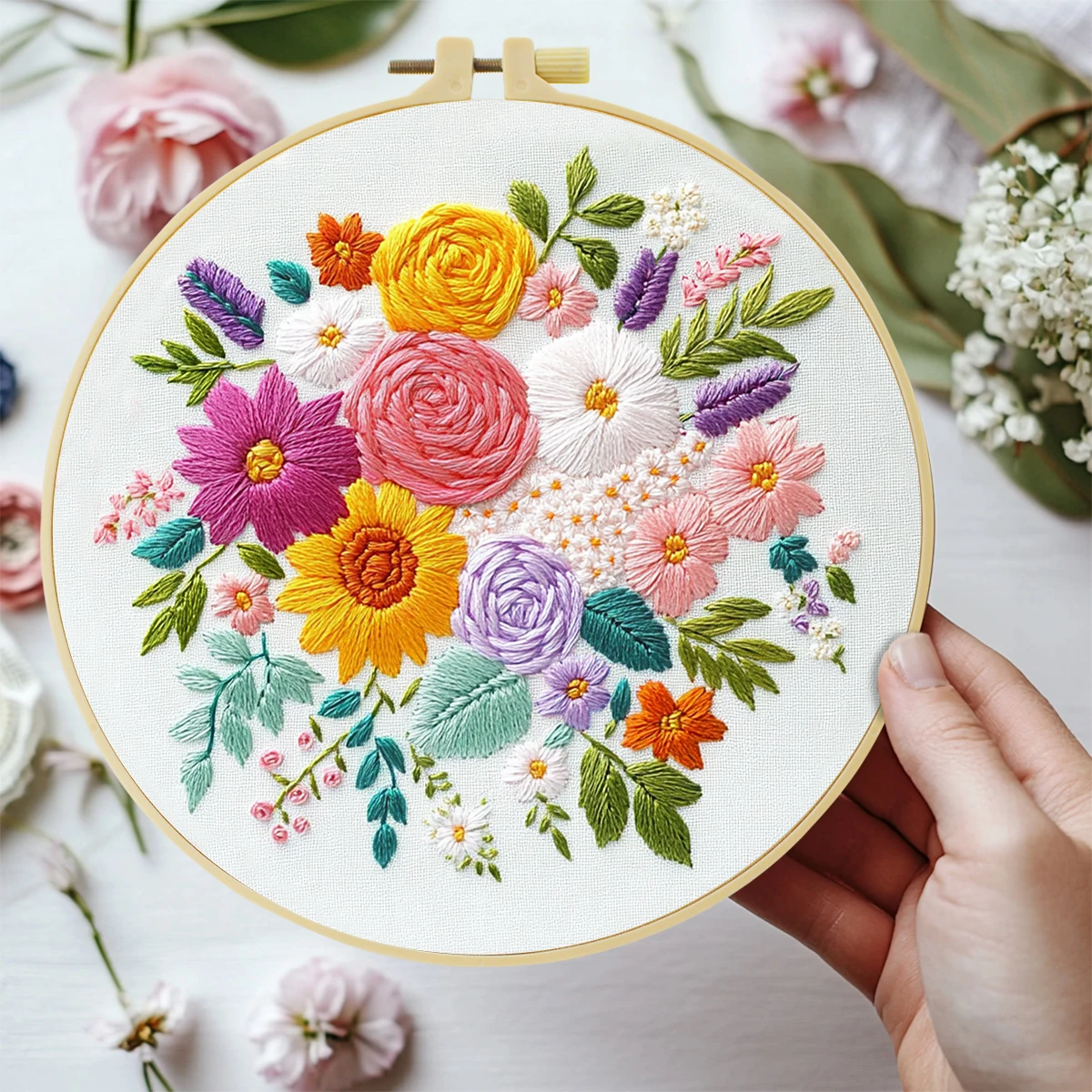 Starter-Set mit Blumenstickerei, DIY-Kreuzstich-Set für Anfänger, bedruckt, Nähen, Kunst, Handwerk, Malerei, Heimdekoration, Nadelkunst – Detail 5