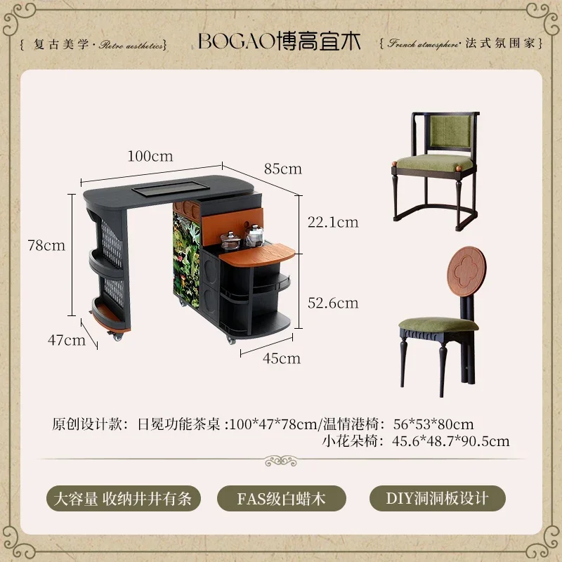 عربة شاي منزلية متكاملة بشرفة فرنسية من القرون الوسطى وطاولة شاي من الخشب الصلب قابلة للدوران