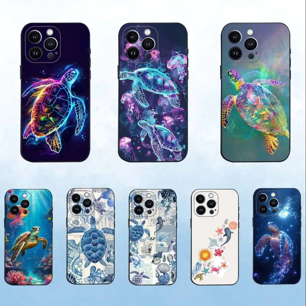 

turtle color Phone Case For iPhone 16,15,14,13,12,11 Plus,Pro Max,XS,X,XR,SE,Mini,8,7,Soft Silicone Black Cover