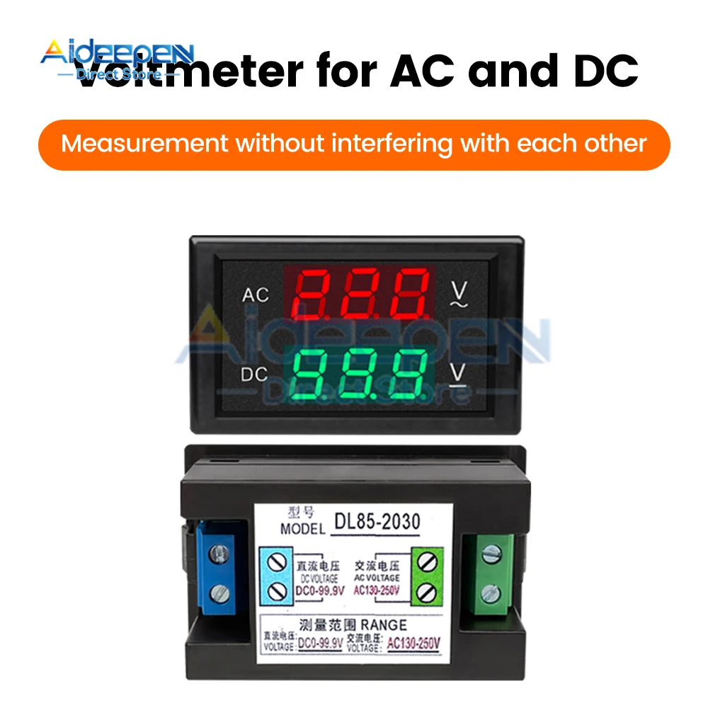 

Измеритель напряжения, двойной вольтметр постоянного тока 0-99,9 В, 600 В, вольт-панель, 0,39 дюйма, светодиодный цифровой 2-сторонний тестер двойного напряжения, переменный ток 80-150 В