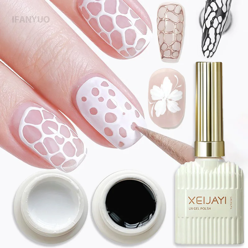 1/2 шт. Черно-белый цвет для ногтей Poke Nail Art Клей Пузырьковая текстура океанской волны Кружевное отверстие для рисования ногтей Художественный гель УФ-светодиод Soak Off Лак