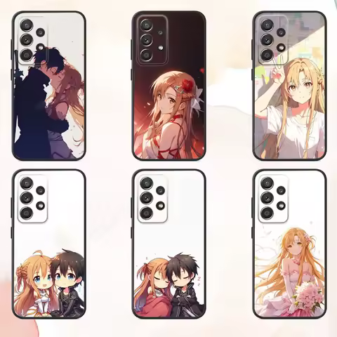 Anime A-Asuna K-Kirito Phone Case For Samsung S25,S24,S21,S22,S23,S30,Ultra,S20,Plus,Fe,Lite,Note,10,9,5G Black Cover