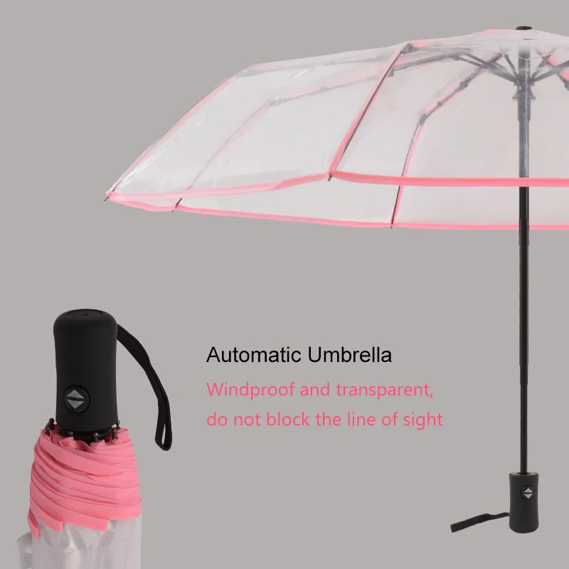 Transparent Umbrella Fully-automatic Women\'s Umbrella Portable Automatic Transparent Umbrella Rain Women