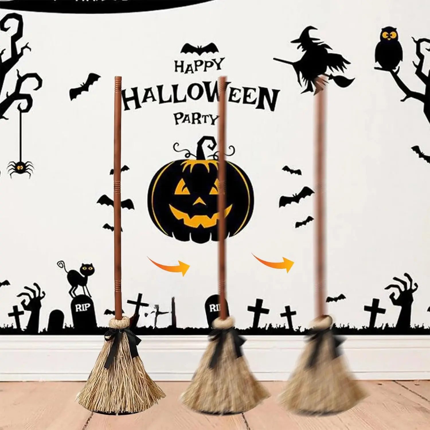 Halloween Floating Witch's Broom Haunted Dancing Moving Prop Festive Decorations Broom With Ghost Sounds Halloween Party Decor