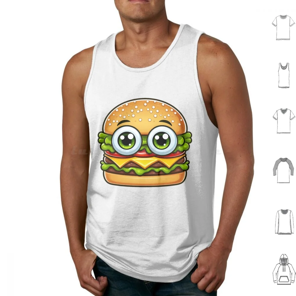 Sweet Burger Tank Tops Print Cotton Burger Hamburger Sweet Food Cute Kawaii Fast Food Cheeseburger Fun Sweet Valley High