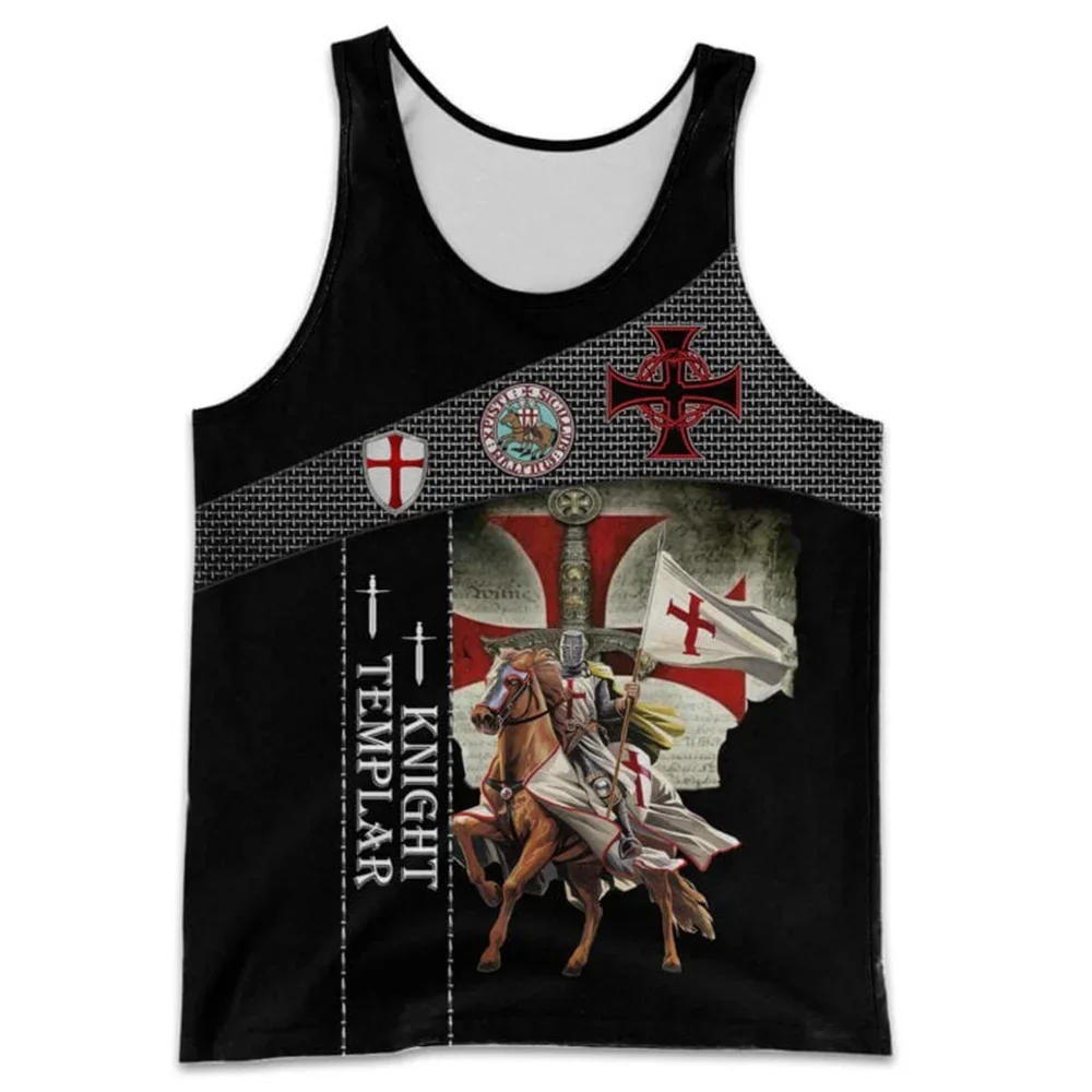 MSIEESO Men Vest Knights Templar 3D Graphics Printed Men Tank Tops Streetwear Sleeveless Casual Summer Crew Neck Tank Tops