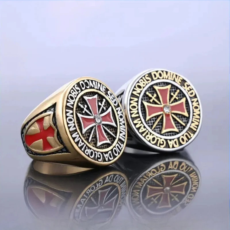 CHUANGCHENG Gold Plated Cross Knights Templar Masonic Stainless Steel Rings Size 7-15