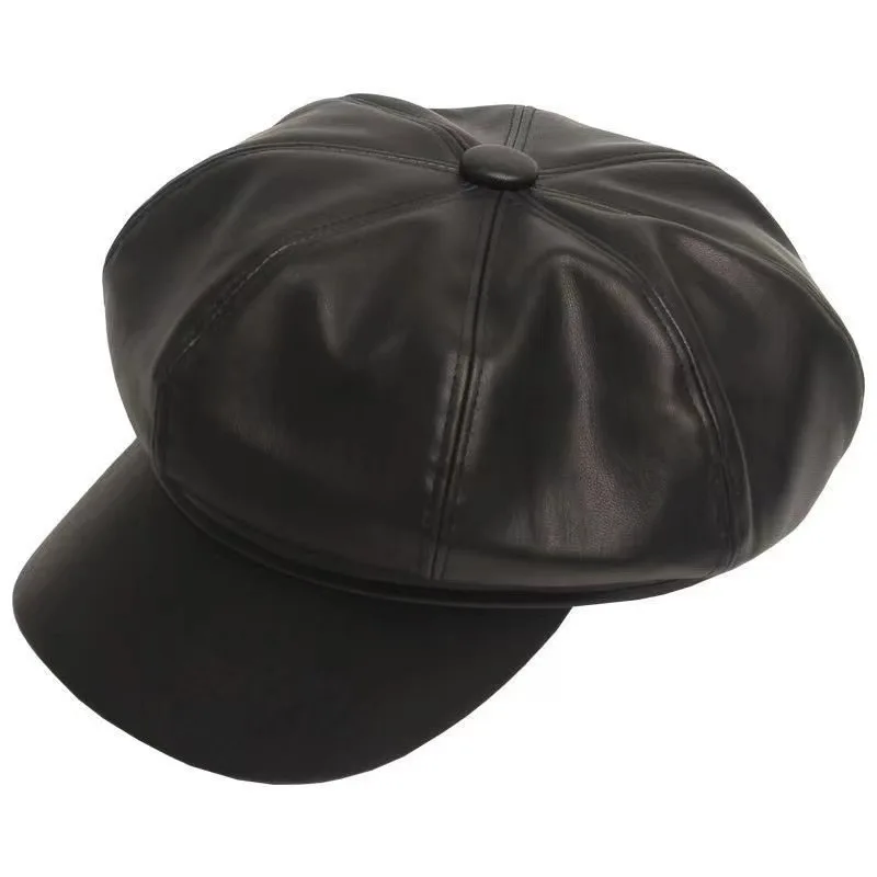 Nouveau Chapeau octogonal pour hommes et femmes, béret en cuir PU, Version coréenne d'extérieur décontracté, nouvelle collection automne et hiver