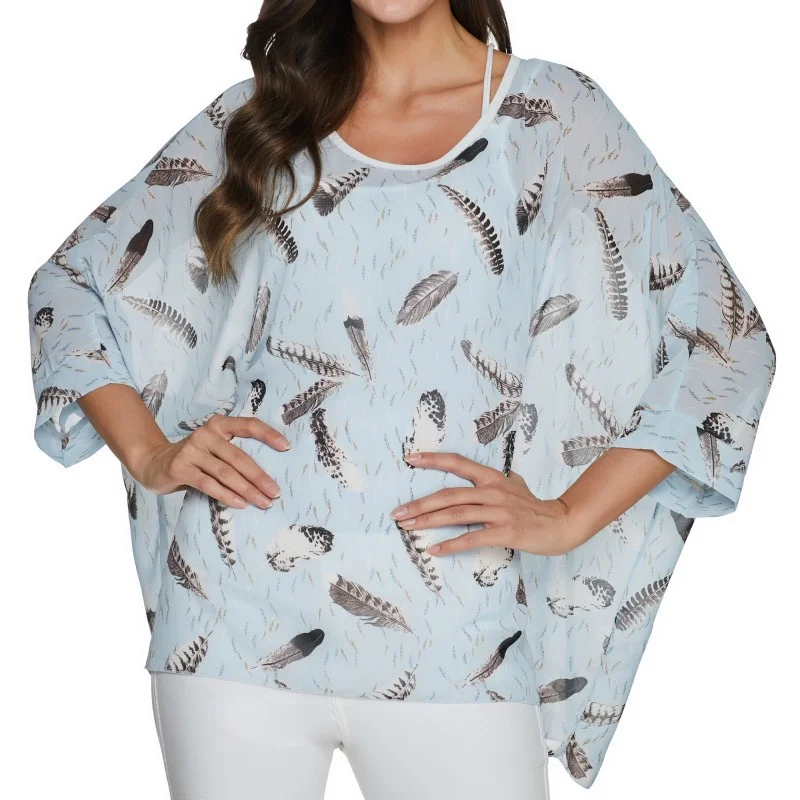 4386 Camisa de gasa bohemia de moda para mujer, ropa de protección solar para vacaciones en la playa, cubierta de Bikini