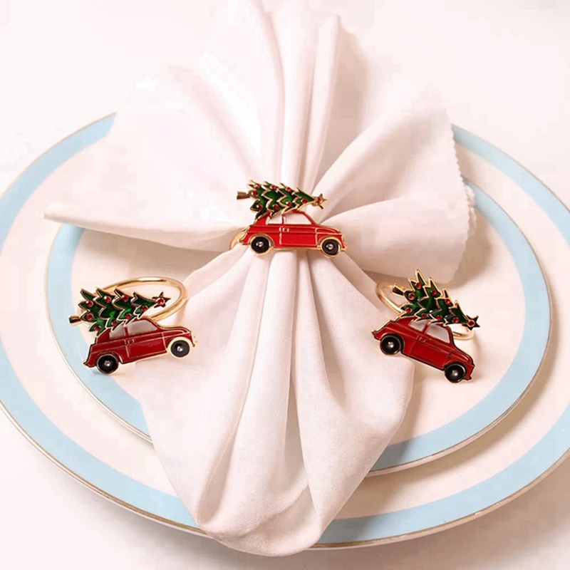 12Pcs Creative Cute Car Shape Metal Christmas Napkin Ring Holder Multicolor Towel Tissue Ring Napkin Buckle Table Decor