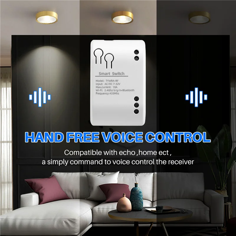 ABMF-1CH RF Smart Switch 7-32V AC DC WIFI Tuya Remote Control 433 Light Switch 10A Rele Relay Self-Locking Interlock Inching
