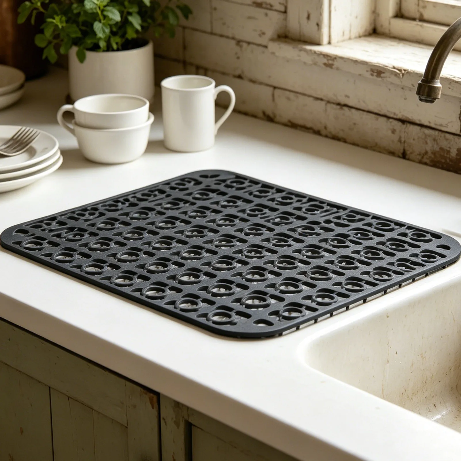 Silicone Sink Drain Mat with Dense Grooves Non-Slip Bottom Grid Protector for Porcelain Stainless Steel Sinks 42x31cm Dish